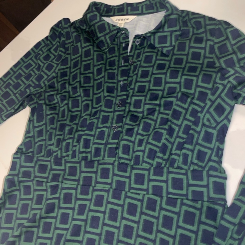 Boden Orla Dark Green/ Navy Geometric Midi Shirt Dress 12 L - Picture 5 of 9